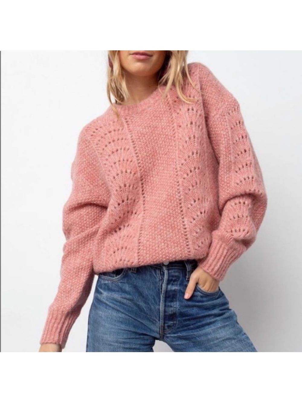 Rails Mara Wool Alpaca Blend Rose Pink Chunky Open Knit Sweater Small